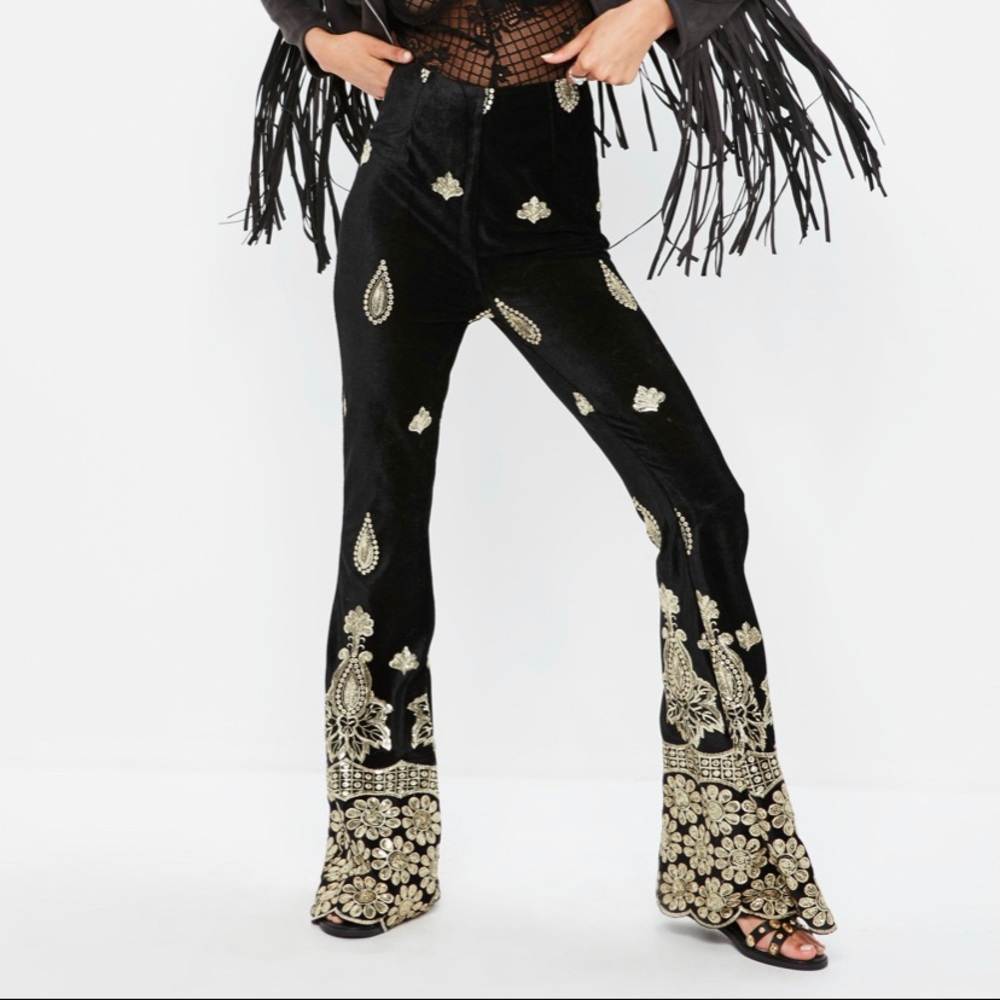Velvet wide leg - BLACK /GOLD